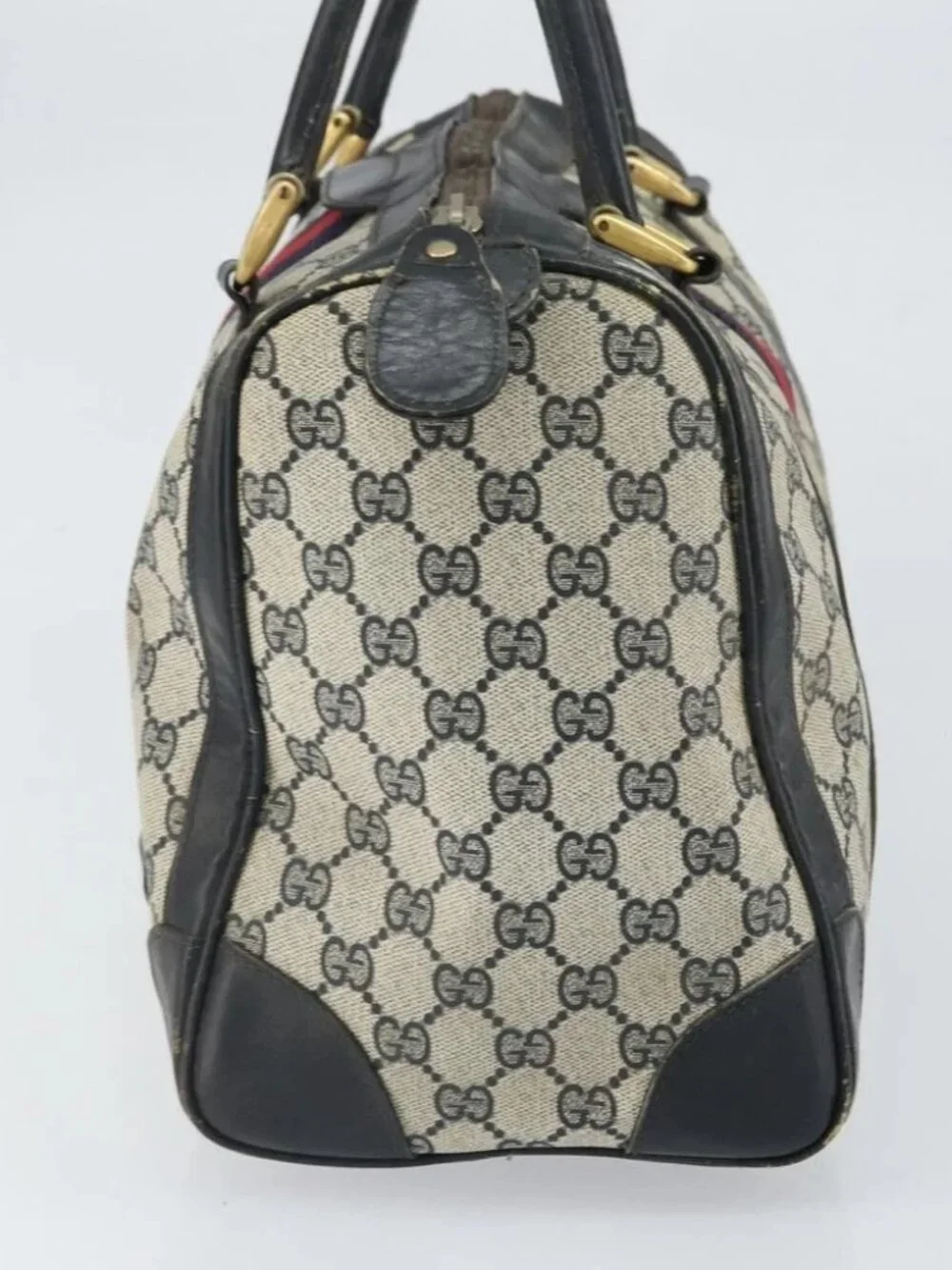 GUCCI GG Supreme Sherry Line Boston Bag PVC Navy Gold Red - Picture 5 of 15